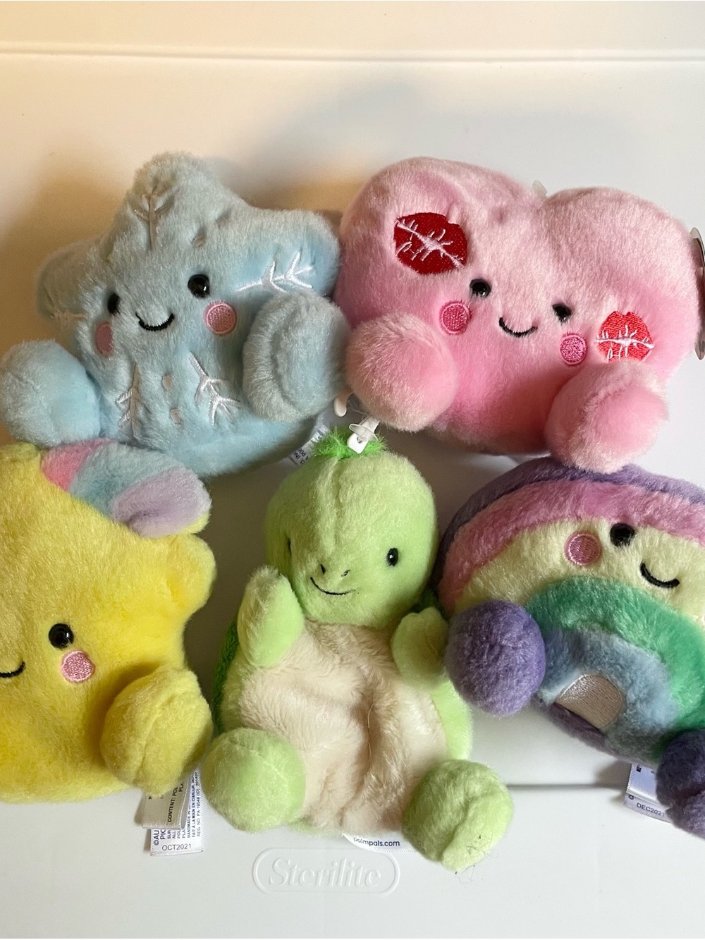 Palm Pals Plush Bundle Lot Of Five Star Kissy Heart Turtle Snowflake Rainbow